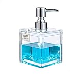 LGURT 300ml Square Clear Acrylic Soap Dispenser with Pump, Compact Refillable Bathroom Hand Soap Dispenser for Kitchen Countertop, Decorative Soap & Lotion Pump Bottle for Bathroom Vanity