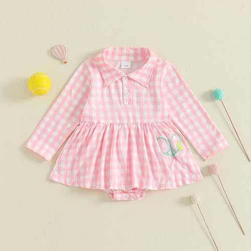 Baby Girl Tennis Romper Dress Long Sleeve Bubble Romper Plaid A Line Polo Skirt Bodysuit Dress Athletic Fall Outfit2