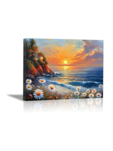 lianyibo Grande dipinto su tela raffigurante un tramonto sul mare, ideale come quadro da parete o stampa di paesaggi per l'arredamento di casa di campagna o ufficio (20x30 cm/cornice interna)
