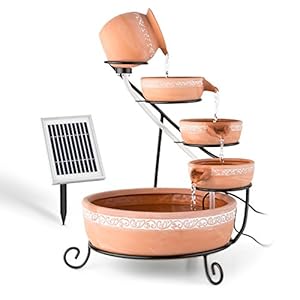 Blumfeldt Empoli tuinfontein – cascadefontein, zonnefontein, 5 niveaus, terracotta vaten, wijnbladerenpatroon…