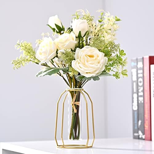GDSSG Fake Artificial Flowers Arrangements Centerpiece Table Decorations Like Real Silk Flowers Bouquets Wedding Centerpieces for Table Faux White Rose Home Kitchen Garden Party Decor