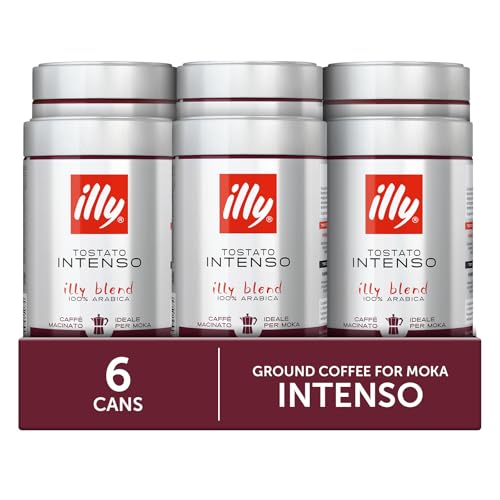 Image of illy Ground Moka Coffee, Intenso Dark Roast, 8.8oz, 6 Pack | 100% Arabica, Premium Italian Coffee, Pre-Ground for Moka Pot or Stovetop Brewing