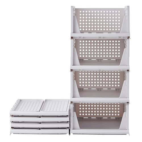 RMAN Organizador Armario 4 pcs Cajas Almacenaje Ropa Plegable y Apilable Cajones Organizadores Extraíbles de Plastico y Separadores para Ropa Cocina Dormitorio Baño - Blanco (43 x 33 x 72cm)