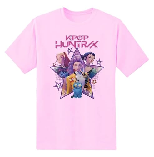 Crew Neck Printed T-Shirt for Girls and Boys, 100% Cotton Unisex Round Neck Tops (D12 - Pink, 5-6 Year)