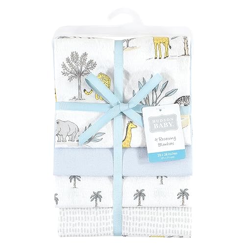 Image of Hudson Baby Unisex Baby Cotton Poly Flannel Receiving Blankets, Boy Safari World, One Size
