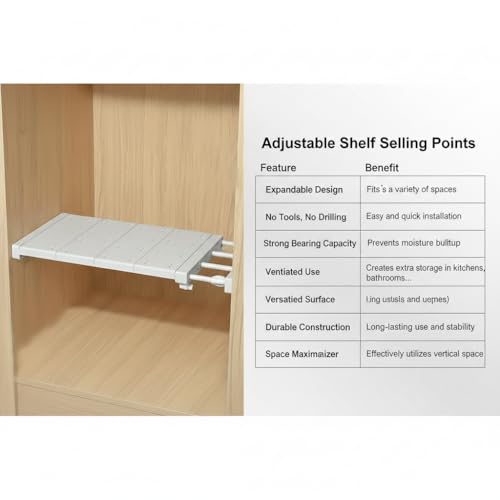 Miniatura 3 de 1 Pieza De Estante De Almacenamiento Ajustable Montado En La Pared, Utilizando Tecnología Retráctil Para Estantes En Armarios Y Vestidores, Ahorrando Espacio Para Organizar Tus Artículos
