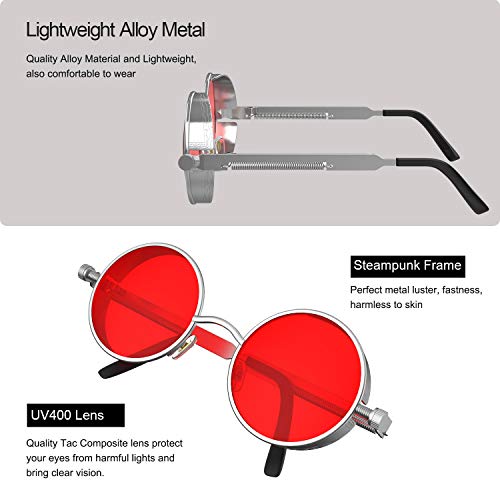 Image of PROUDDEMON Retro Gothic Steampunk Sunglasses for Women Men Round Lens Metal Frame