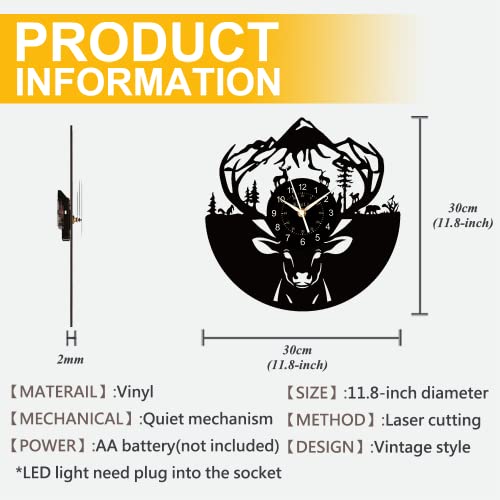 Kinglive Vinyl Record Wall Clock-Deer Wall Decor-Silent Clock-Black Retro Room Decor-12 Inch Farm Theme Wall Art #TOP5