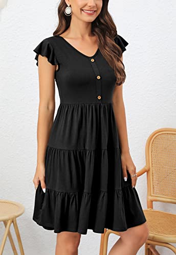 Image of Lamilus Summer Dresses for Women 2026 Ruffle Sleeve V Neck Non-See Through Tiered Babydoll Mini Dress Graduation Beach