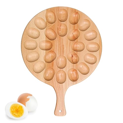 Deviled Egg Wooden Tray - Round Egg Serving Container, Reusable Party Plate, Appetizer Plate with Handle, Kitchen Display Supplies for Countertop, Fun Hosting Tool | Buffe