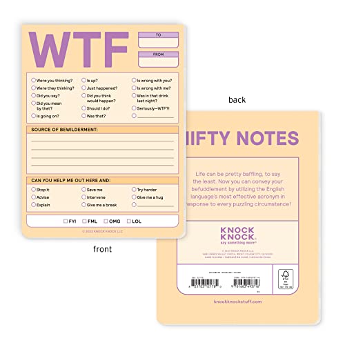 1 Count Knock Knock WTF Pad, Funny Notepads & Checklist Knock Knock Nifty Notes (Pastel), 4 x 5.25-inches