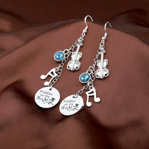 Image of FAADBUK Fiddler Musical Inspired Charm Bracelet Broadway Musical Gift Fiddler Fan Gift Opening Night Gift (Fiddler Earring), Small