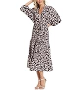 Moss Rose Womens Spring Summer Maxi Dresses V Neck 3/4 Sleeve Floral Flowy Swing Boho Long Dress