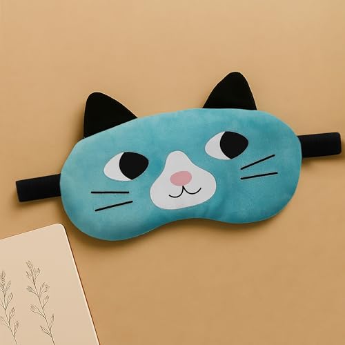 Image of Jenna Cute Fur Sleeping Eye Shade Mask Cover for Insomnia, Meditation, Puffy Eyes and Dark Circles Cat Blue