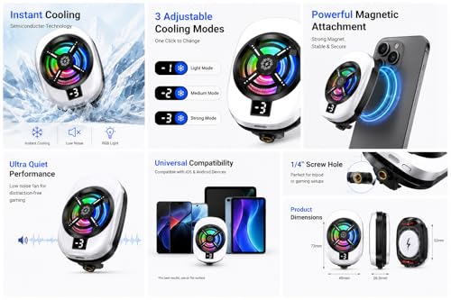 Image of VOIDROP Instant Mobile Cooler with RGB Light & LCD Display Lag Free Mobile | Semiconductor Phone Cooling Fan with 3 Cooling Modes & 1 /4 inch Screw Hole | Gaming Mobile Cooler