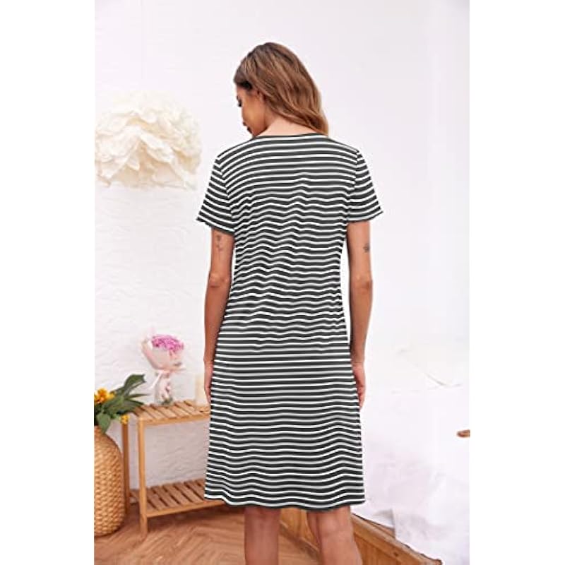 Ekouaer Womens Nightshirt Short Sleeve Button Down Nightgown V-Neck Sleepwear Pajama Dress 상세이미지 5