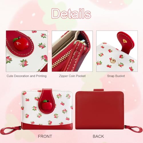Image of Cute Print Wallet Blueberry Strawberry Cherry Wallet with Credit Card Holder Zipper Coin Purse for Women Girls (APPLE)