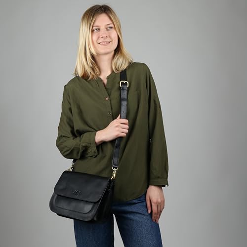 SID & VAIN Women's Fran Black Leather Shoulder Bag & Cross-Body Bag, 10.4 x 7.2 x 3.6 Inches, Handbag3