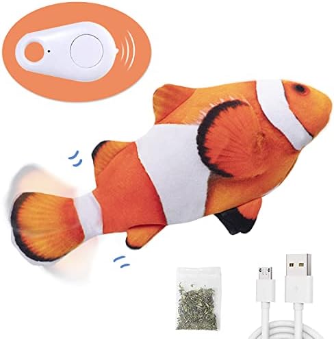 Potaroma Cat Toys Floppy Fish Upgraded, Remote & Motion Activated, Flopping Fish Cat Dog Toy 10", Cat Kicker Wiggle Fish Catnip Kitten Toys, Interactive Cat Exercise