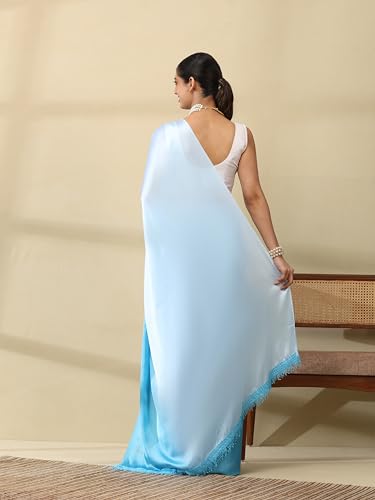 Image of Garden Vareli Lace Border Satin Saree with Unstitched Sequin Blouse Piece