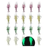 MASTERPRO 20pcs Pre-Rigged Luminous Fishing Lures Set, Bionic Swimming Fish Jigs Soft Lure Realistic Swimbait Glow Shrimp Bait Fish Bites for Freshwater Saltwater Fishing Tackle Hooks