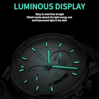 eYotto Men's Luxury Chronograph Quartz Wrist Watch, Casual Dress Black Leather Band Calendar Date Analog Formal Business Waterproof Wristwatch, Fashion Gifts Luminous Dial Watches for Men