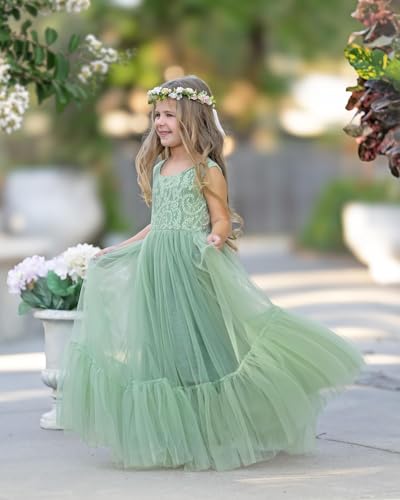 Flower Girl Dress Lace Tulle Boho Communion Beach Toddler Dresses Ruffle Girl Dress for Wedding Garden Party Gown4