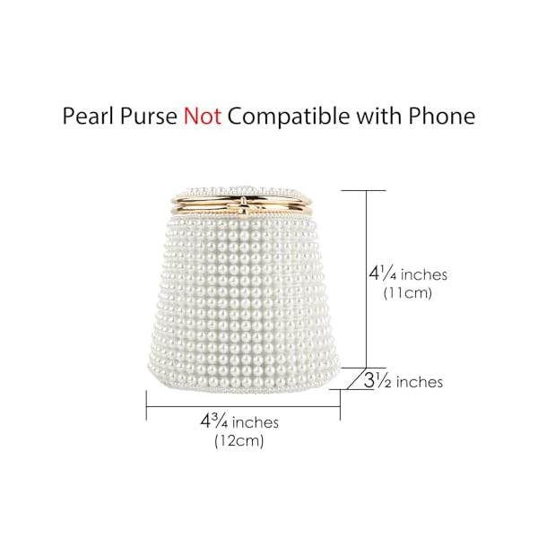 Women Beaded Pearl Purse, Evening Clutch Bag, Lady Party Prom Wedding Handmade Handle Handbag, Beige, Small - Image 3