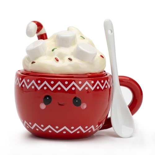 Regalos para Mujeres Tazas de Postre 3D Bonita de 13oz, Taza de Cerámica Pintada a Mano con Tapa y Cuchara, Regalos de Cumpleaños Originales para Ella, Mujeres, Chicas, Amigas, Niños y Esposas