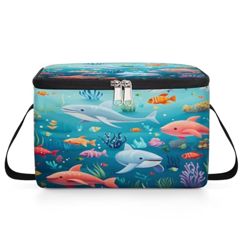 GzLeyigou Underwater Animal Fish Lunch Bags for Women Men 9 Cans, Hot & Cold Food Delivery Bag Insulated Grocery Bag Insulated Lunch Box Whale Coral Cooler Bag for Office Work Picnic Beach