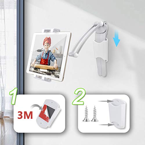 Ayada Kitchen Cabinet Tablet Holder, 2 In 1 Wall Mount Desktop Stand For Ipad 12.9 Aluminum Alloy Metal Adjustable Multiangle Foldable Universal Phone Tablet Bracket Cooking Table Counter Top (Silver) #TOP2