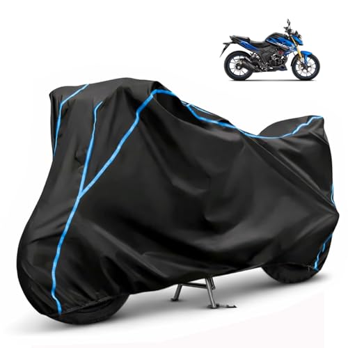 Image of Compatible with Honda Hornet 160r Waterproof Two Wheeler Bike Body Cover Water Resistant, Heavy Duty, UV Rays, Dust & Scratch Protection for All-Modal & Variants (Black,Sky Blue Piping)