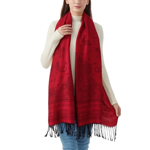 Nonakgado Pashmina Shawls for Evening Dresses-WomenS rave paisley Pashmina Scarf Wrap Travel Shawl Scarf(Sy5-Black Red)