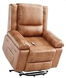 Power Lift Recliner Chair with Heat & Massage, PU Leather Electric Lift Chair for Seniors & Mobility Impaired, Adjustable Back & Leg Rest, Heavy Duty Comfortable Lift Chair, Brown