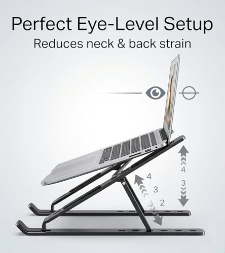 Image of Enclave Portable Foldable Laptop Stands Holder, Ergonomic Adjustable Height 6 Angles, Aluminium Alloy MacBook Stand for Desk. (Black)