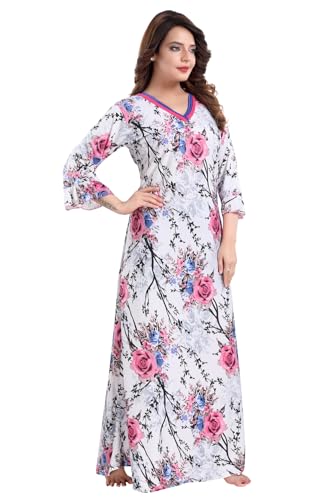 Image of Fabme Women's Crepe Printed Flare Nighty with Long Sleeves /Night Gown /Nightwear /Maxi - Value Combo