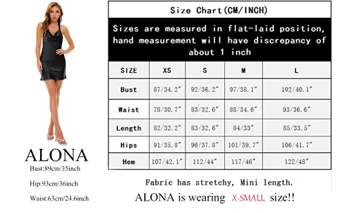 Cantonwalker Women's Cowl Neck Halterneck Slip On Backless Satin Mini Dress Sexy Silky Party Club Bodycon Dresses 0213 (S, Blue Satin Mini Dress) #TOP4