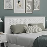 ComfIQ Serene Poplar Wood King Size Headboard in White, Modern Farmhouse Panel with Chevron Scoring, Casual Coastal Style, Easy Assembly, Quality Materials