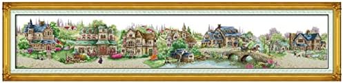 Foxhool Beginners Cross Stitch Kits Stamped Full Range of Embroidery Kits for Adults DIY Cross Stitches kit Embroidery Patterns for Needlepoint kit- (European Town 14.2x68.5 inch)