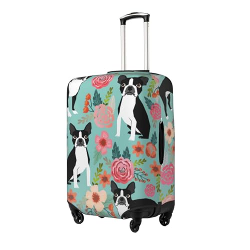 Farmhouse Florals Cute Boston Terrier Dogs Luggage Cover Protector Suitcase Anti Scratch Dirt Covers, Washable Scratch Travel Cover Elastic Protector Fits Kid And Adult-Medium 22-24 inch2