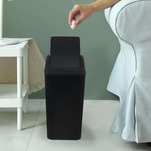 Image of 16 Liter Plastic Trash Can, Swing Top Garbage Bin Wastebasket (Black)