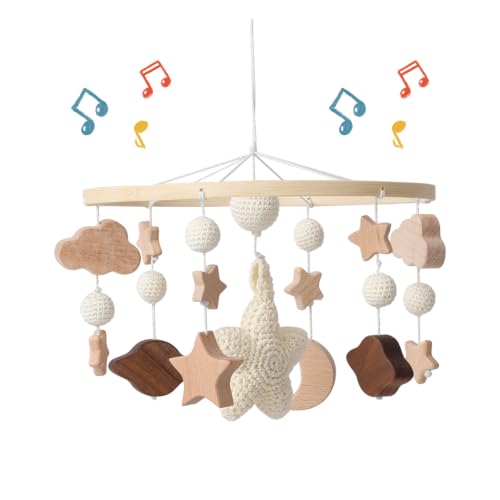 Image of let's make Boho Baby Crib Mobile for Boys and Girls, Stars, Clouds, Moon | Hand-Crocheted Nursery Mobile for Crib, Gender-Neutral Design for Early Visual Tracking, Ages 0-5 Months