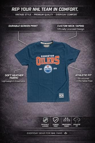 Calhoun NHL Men’s Heather Vintage Style T-Shirt — Screen Printed Logo Tee, Cotton Poly Blend (Edmonton Oilers, XX-Large) - 5