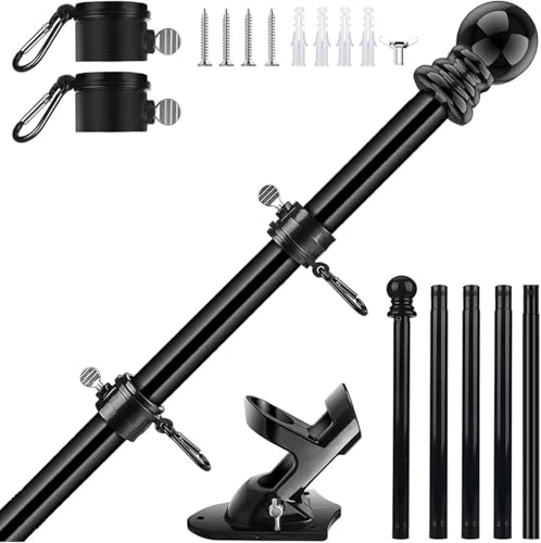 Flag Pole - 1.8m/6FT Wall Mounted Flag Pole Kit with Adjustable Stainless Steel Mounting Bracket for Outside House Garden Yard Outdoor Fence(No flag)