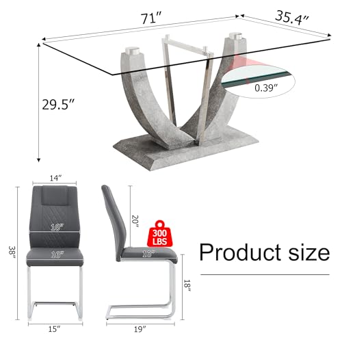 Glass Dining Table Set for 8, 9 PCS Kitchen Table Set with 8 Chairs,71" Tempered Glass Tabletop with Upholstered Chairs, Suitable for Dining Room and Kitchen - Image 3