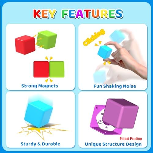 Magnetic Building Blocks Large, 1.65 inch Magnetic Stacking Cubes for Toddlers, Sensory & Montessori Toys for Boys & Girls 1 2 3 Years Old (12 PCS) - 2