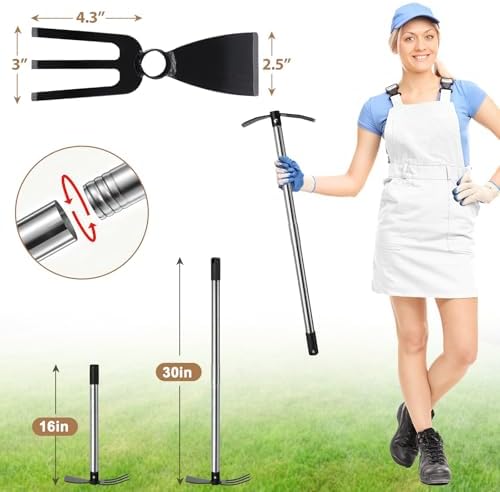 Garden Hoe and Cultivator, 45" Stainless Steel Long Handle Hoe Garden Tool for Gardening, Weeding, Standing Hand Tiller Cultivator Tool for Soil Loosening Soil Planting - 3