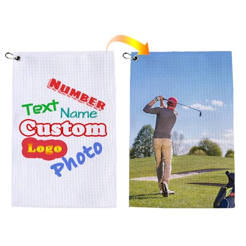 Yakify Personalized Golf Towels Bulk with Photo Logo Text Custom Microfiber Golf Towel with Clip for Men and Women Golf Accessories Golf Bag Gym Towel Durable and Machine Washable (15.7 x 23.6)
