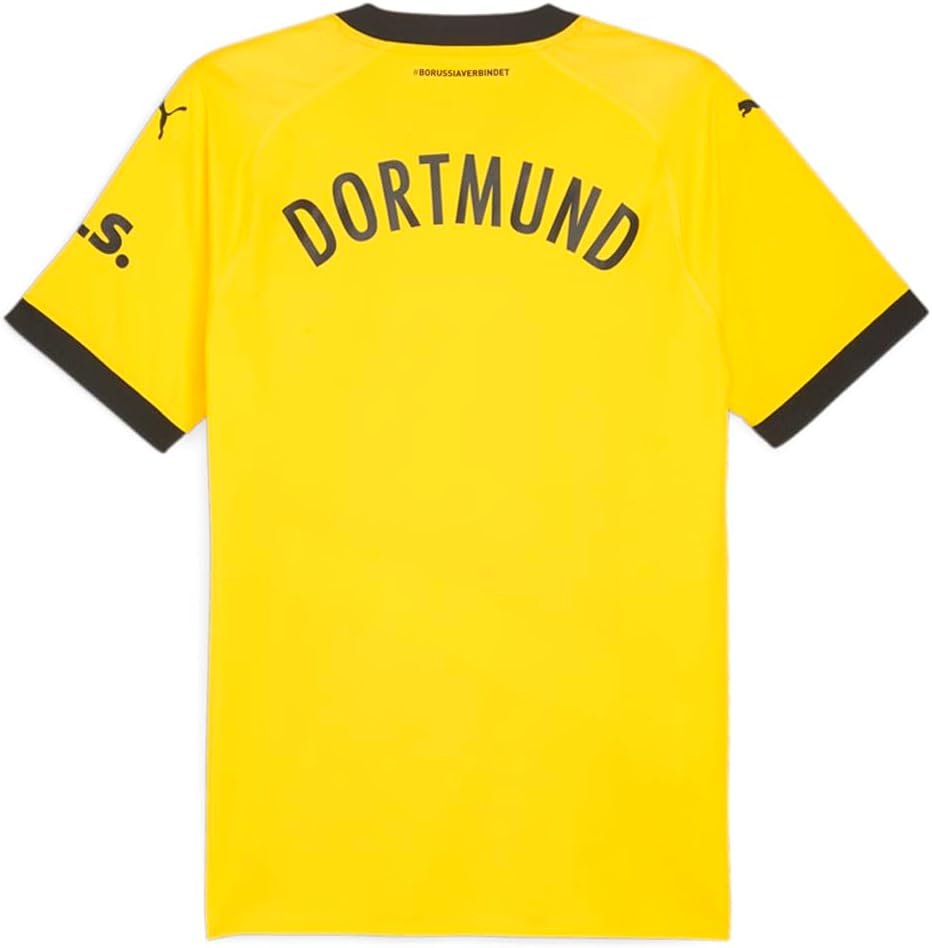 PUMA Mens BVB Home Authentic Crew Neck Short Sleeve Jersey Casual - Black, Yellow