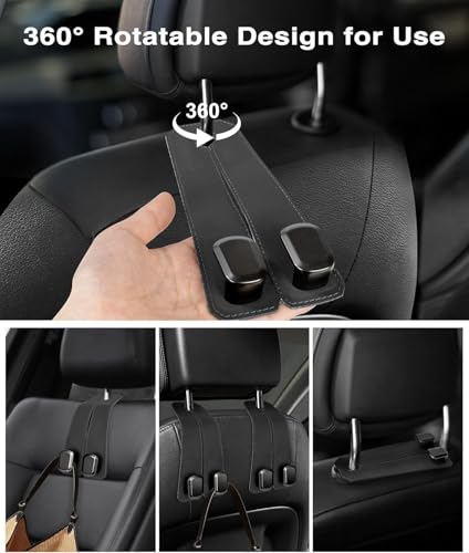 Image of FRONTED 2 Pack Car Seat Headrest Double Hooks Leather Car Back Seat Headrest Hooks for Purses, Bags and Handbags, Car Organization Accessories